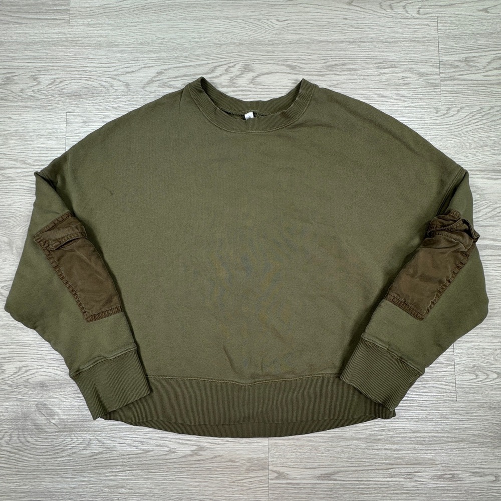 Fabletics Women's Sweatshirt Utility Pocket Crewneck Green XXS Cotton